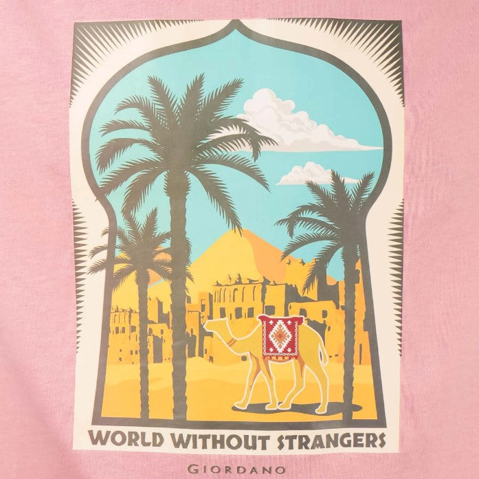 تي شيرت رجالي مطبوع عليه عبارة "عالم بلا غرباء" - قصة ضيقة، رقبة دائرية، قطن