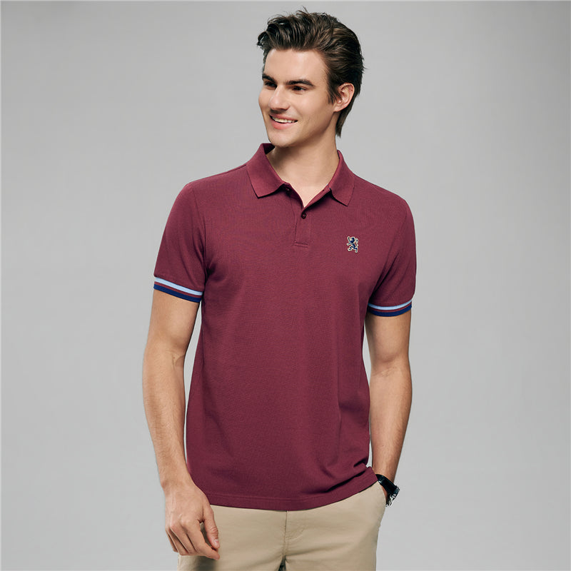 Men's Cotton Slim Performance Polo With Small Lion Embroidery