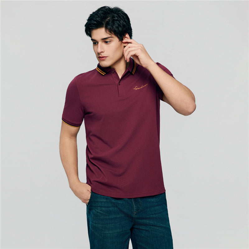 Men’S Slim Pique Polo With Contrast Collar & Signature Embroidery