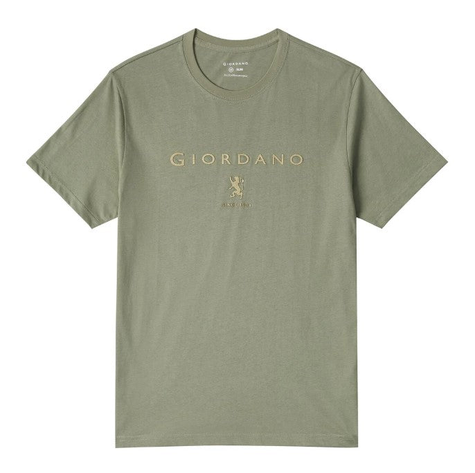 تي شيرت قطني جيرسي بطبعة نحيفة وأكمام قصيرة ورقبة دائرية