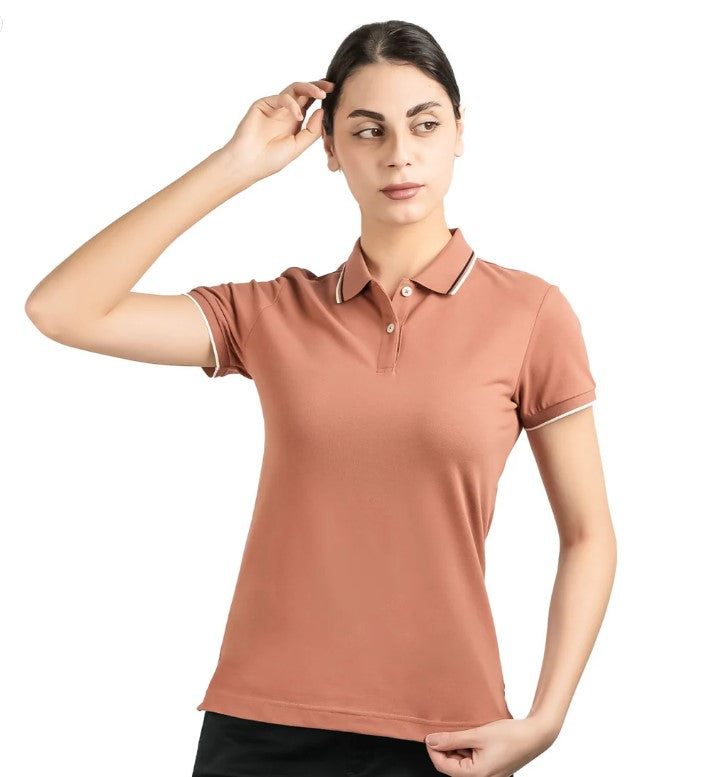 Woman Cotton/Lycra Pique Flat Kint Color Short Sleeve Clase Slim Solid Polo