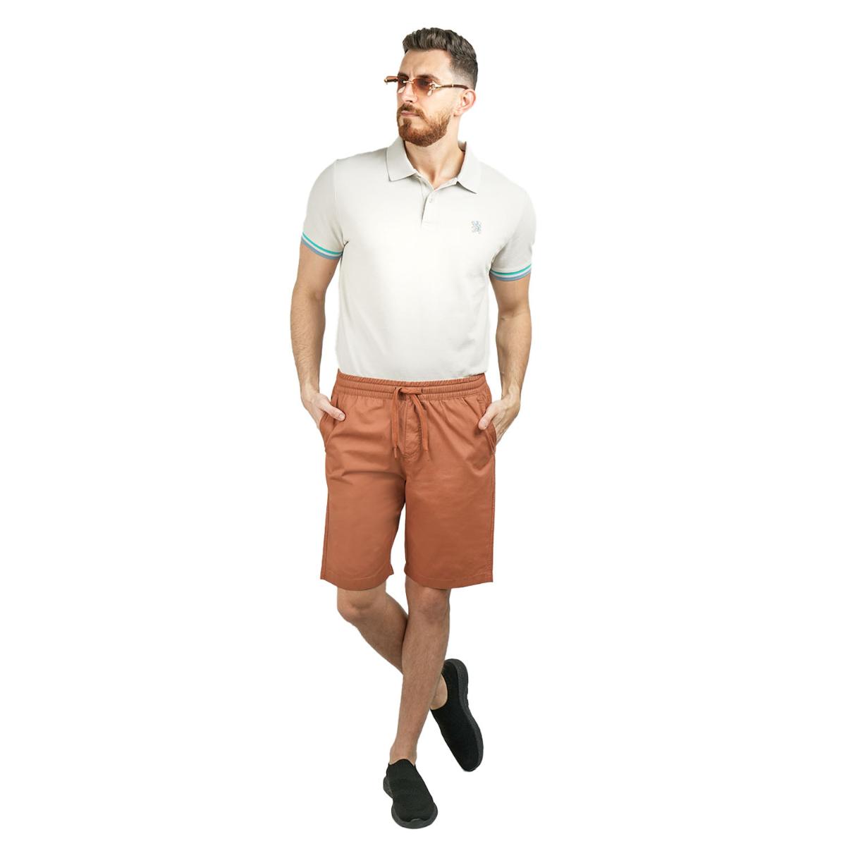 Cotton Twill Mid Rise Slim Triple Elastic Waist Bermuda