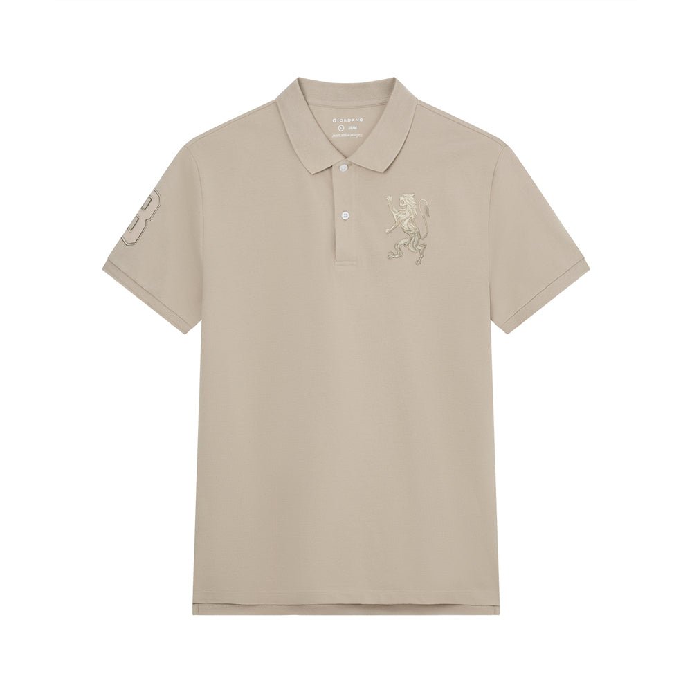 Men’s Slim Fit 3D Lion Embroidery Lycra Pique Polo