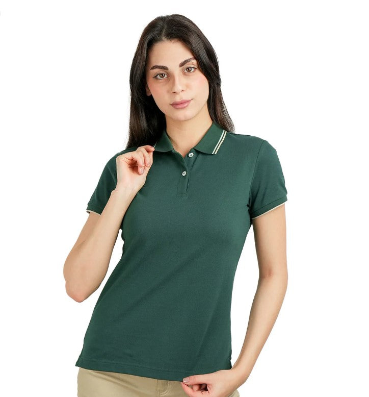 Woman Cotton/Lycra Pique Flat Kint Color Short Sleeve Clase Slim Solid Polo