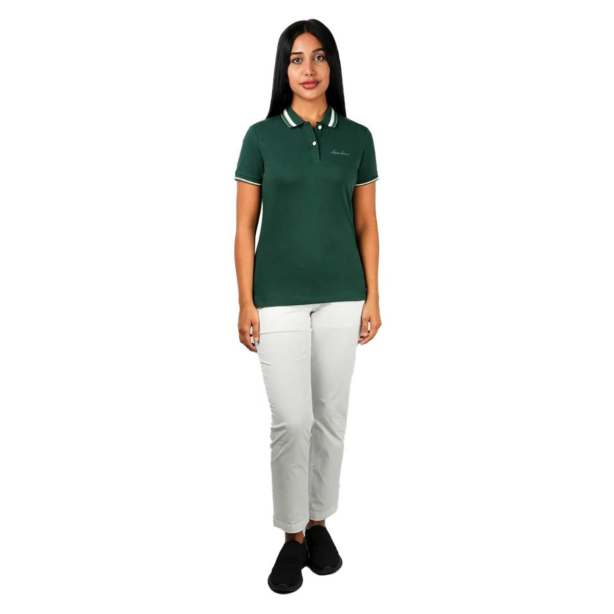 قميص بولو نسائي كلاسيكي من القطن بيكيه - قصة ضيقة، تفاصيل مطرزة