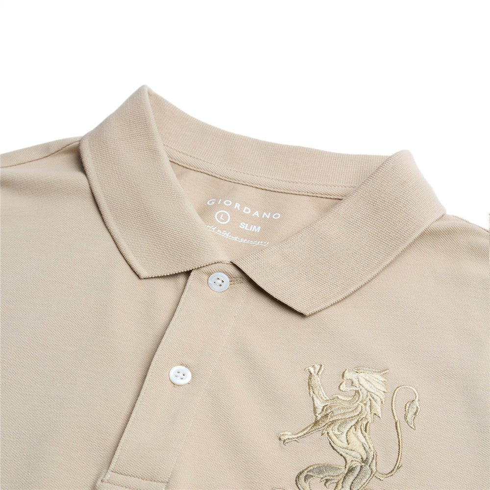 Men’s Slim Fit 3D Lion Embroidery Lycra Pique Polo