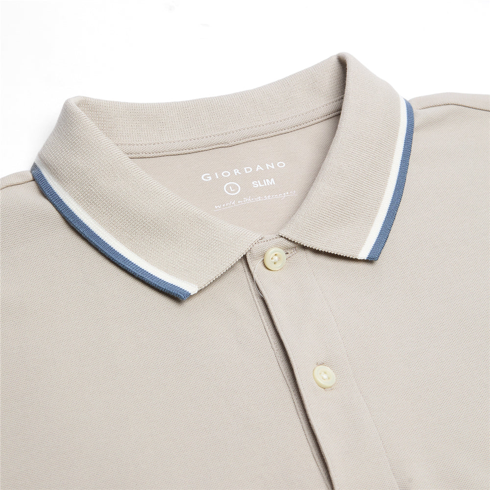 Men Slim Fit Cotton Lycra Pique Flat Knit Collar Embroidered Solid Polo
