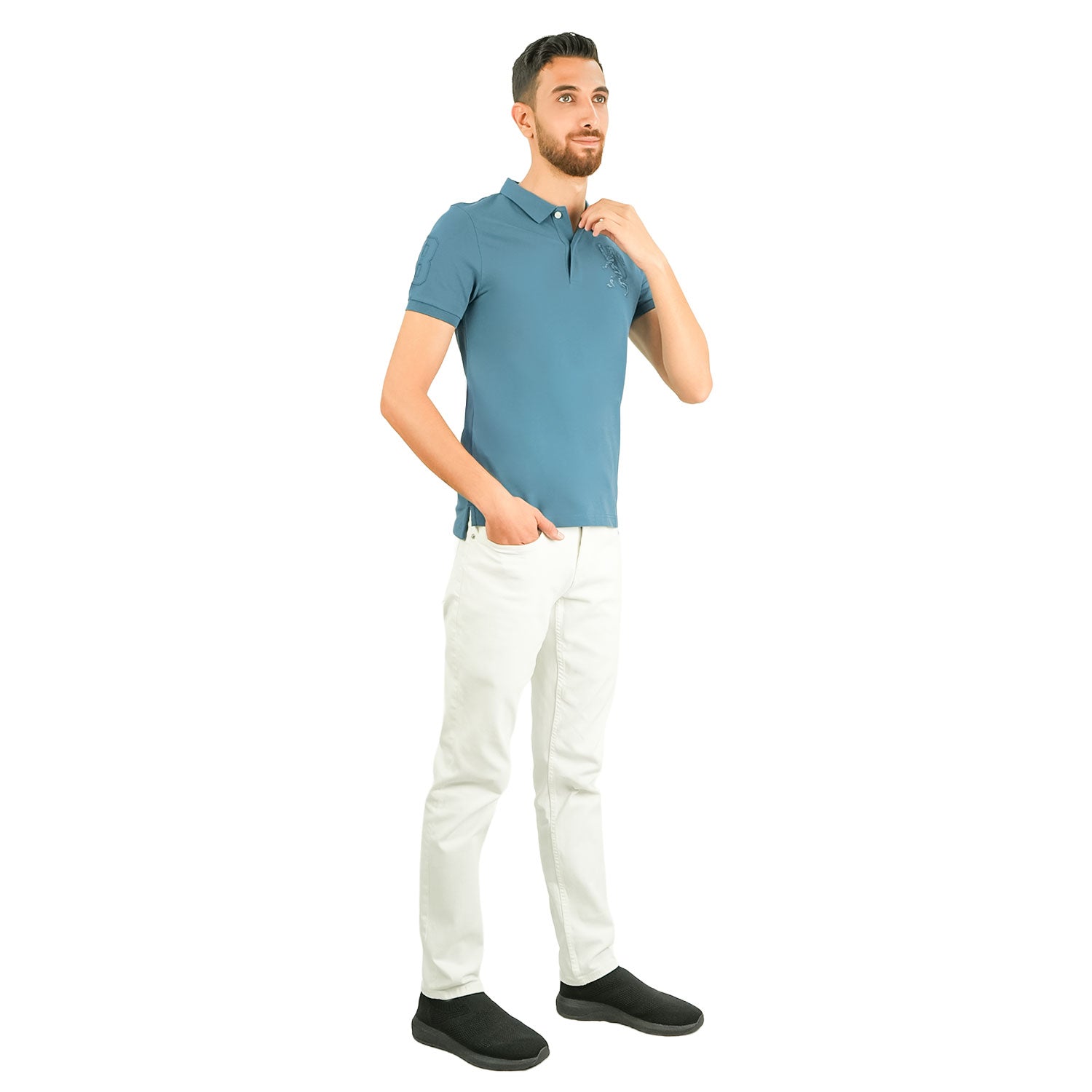 Men's 3D Lion Polo: Slim Fit, Bold Embroidery, Premium Pique