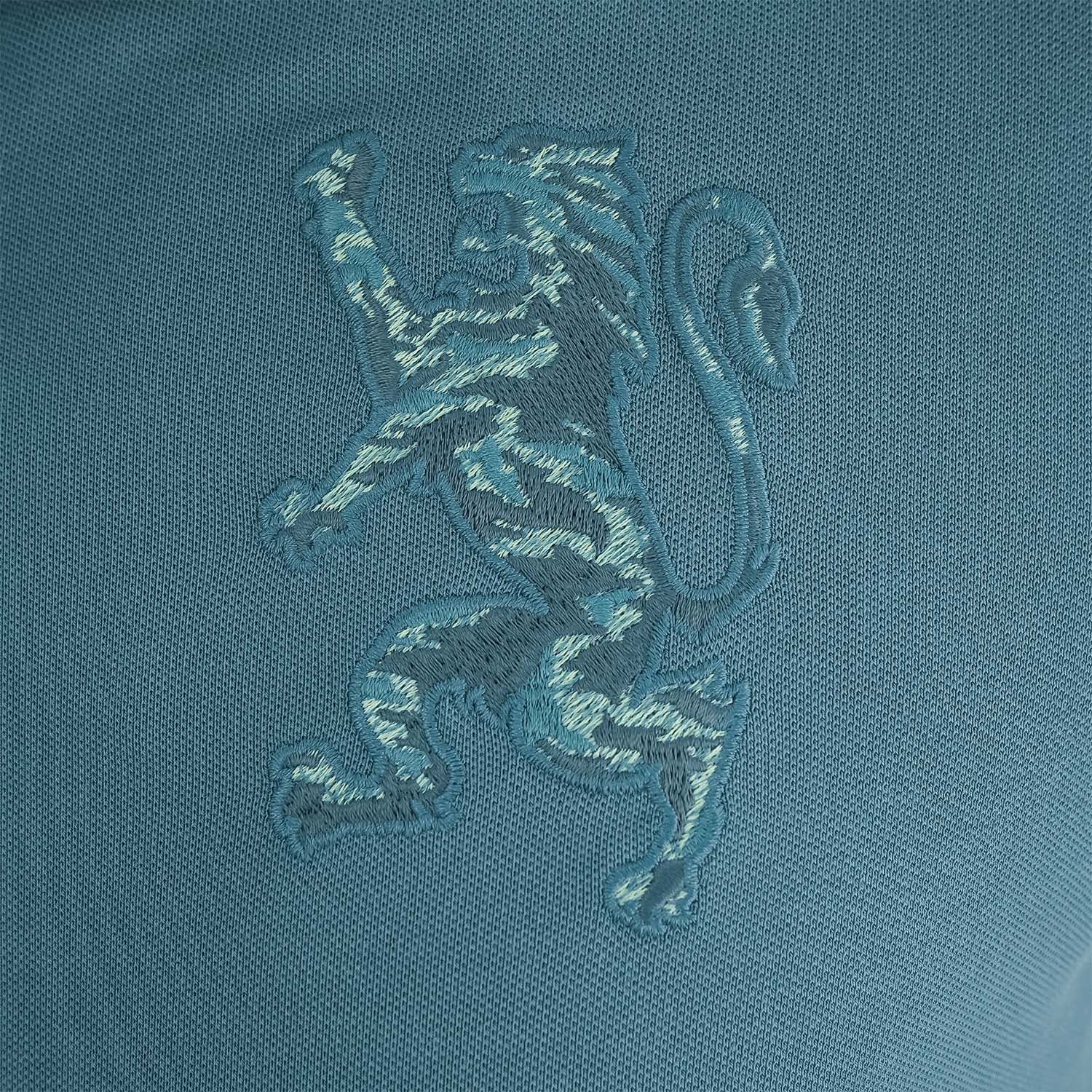 Men's 3D Lion Polo: Slim Fit, Bold Embroidery, Premium Pique