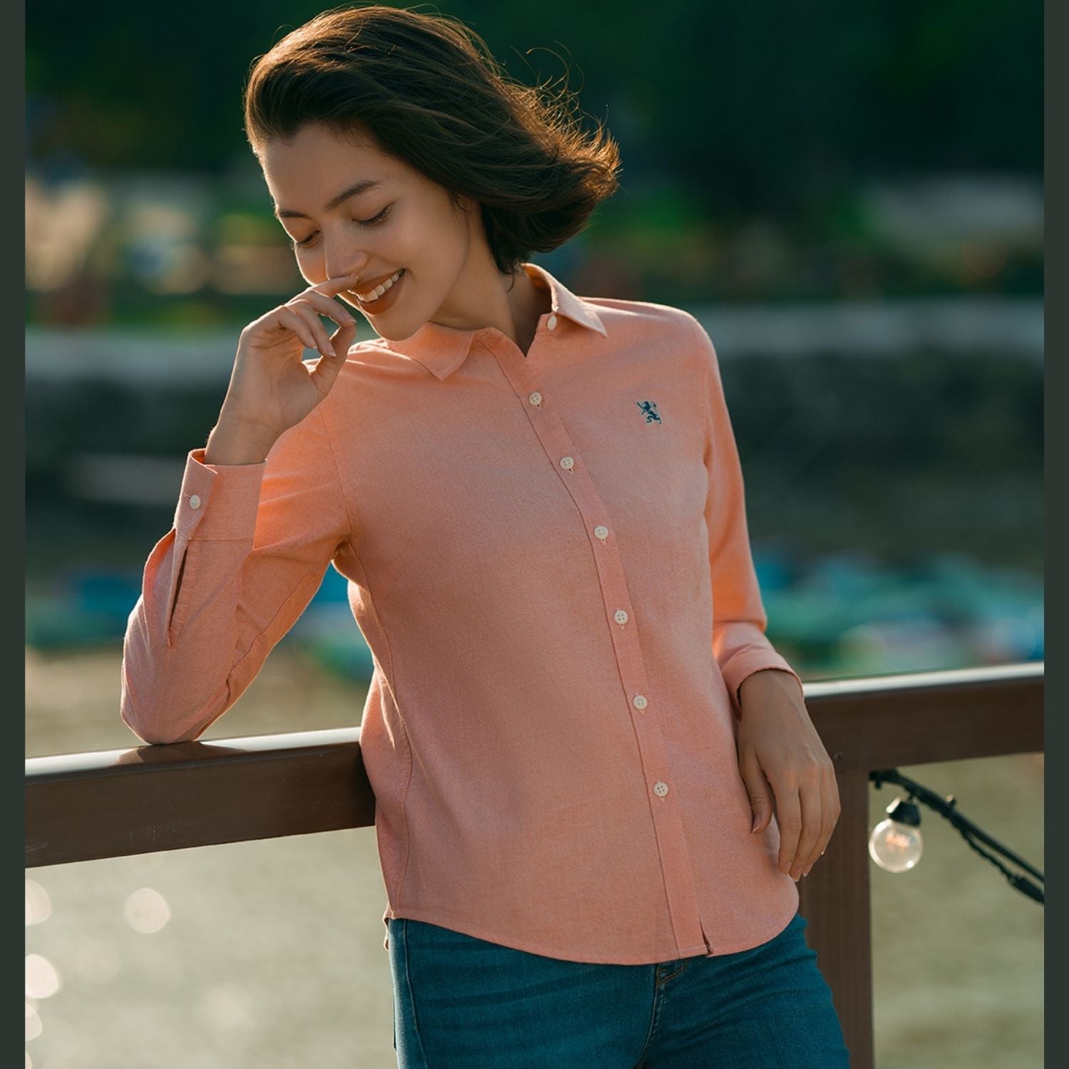 Women’S Slim Fit Cotton Oxford Shirt – Acute Collar With Embroidery