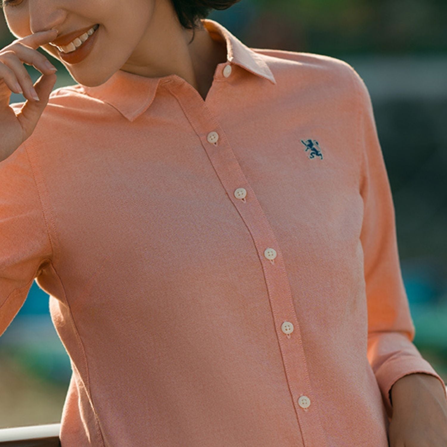 Women’S Slim Fit Cotton Oxford Shirt – Acute Collar With Embroidery