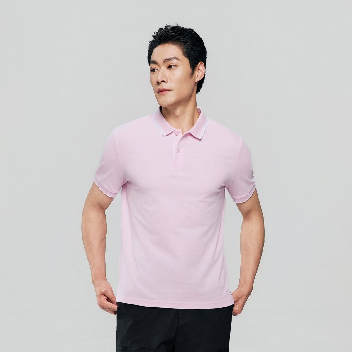 Men's Slim Pique Cotton Lycra Solid Polo with Flat Knit Collar