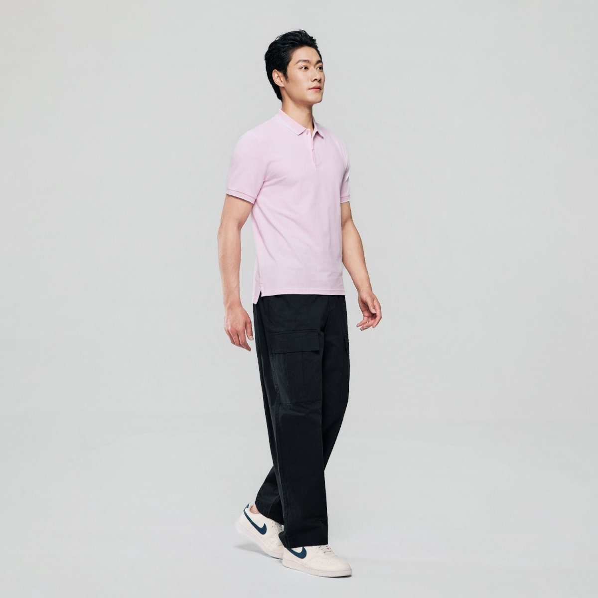 Men's Slim Pique Cotton Lycra Solid Polo with Flat Knit Collar