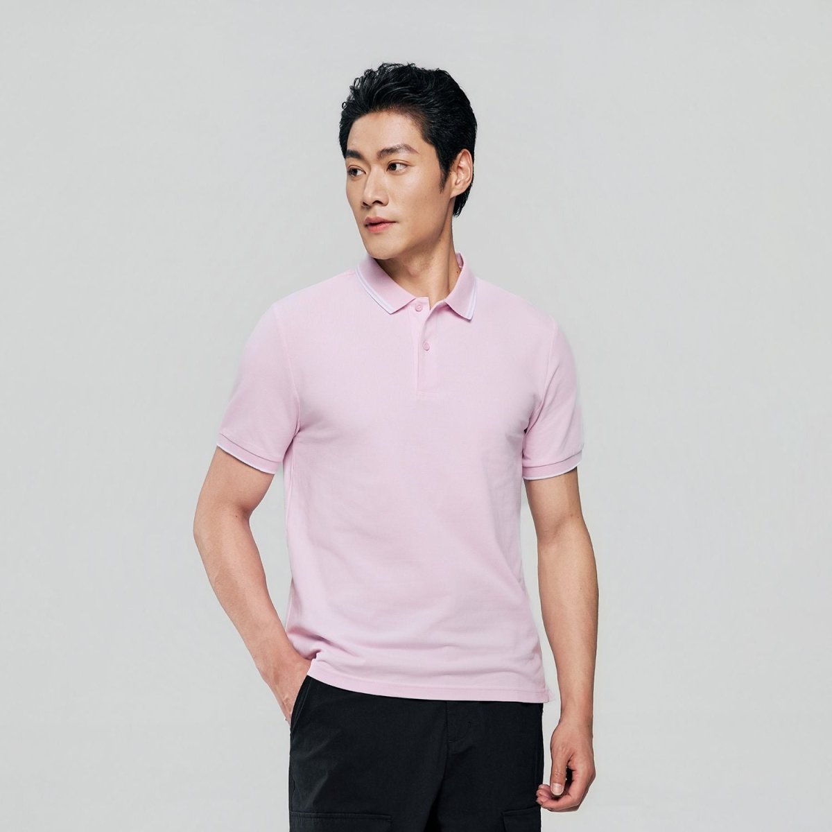 Men's Slim Pique Cotton Lycra Solid Polo with Flat Knit Collar