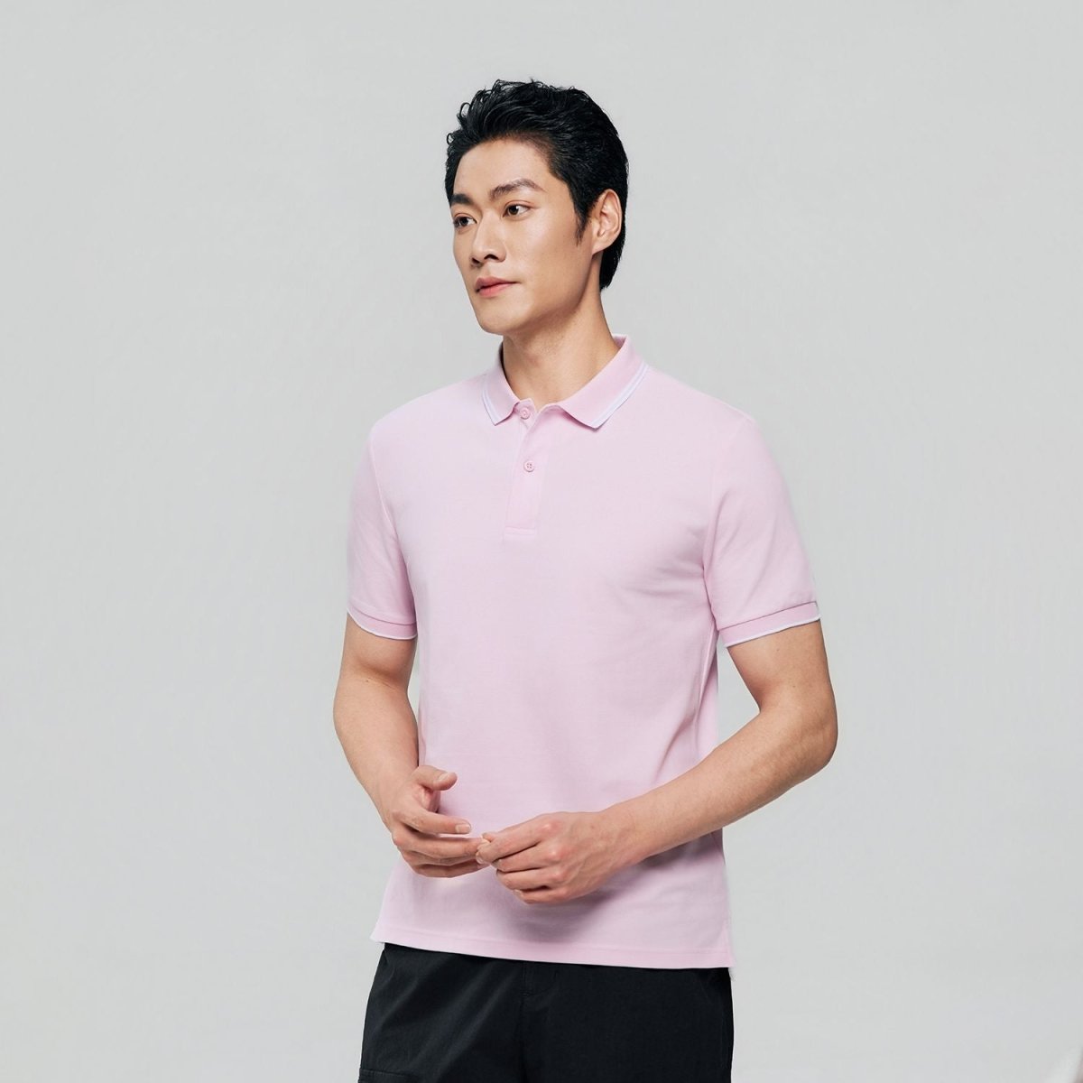 Men's Slim Pique Cotton Lycra Solid Polo with Flat Knit Collar