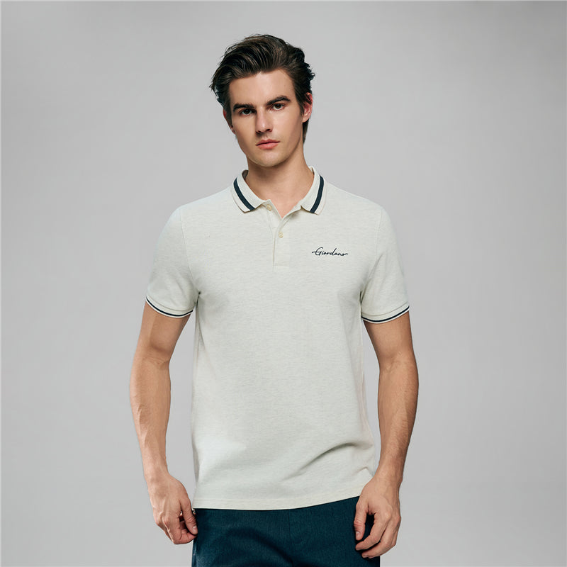 Men's Slim Pique Polo With Flat Knit Collar & Embroidery