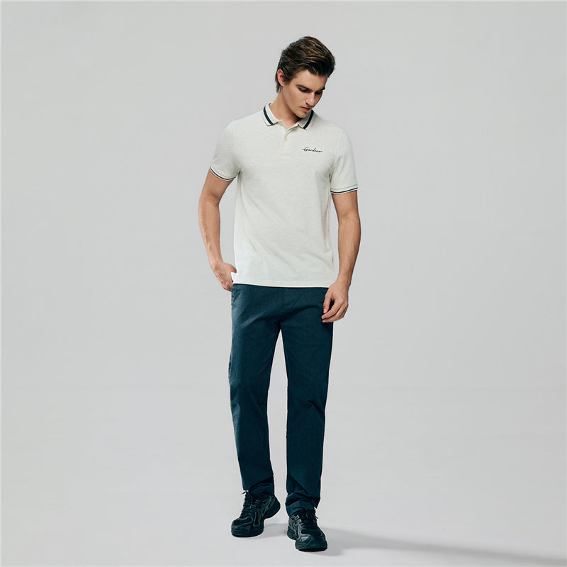Men's Slim Pique Polo With Flat Knit Collar & Embroidery