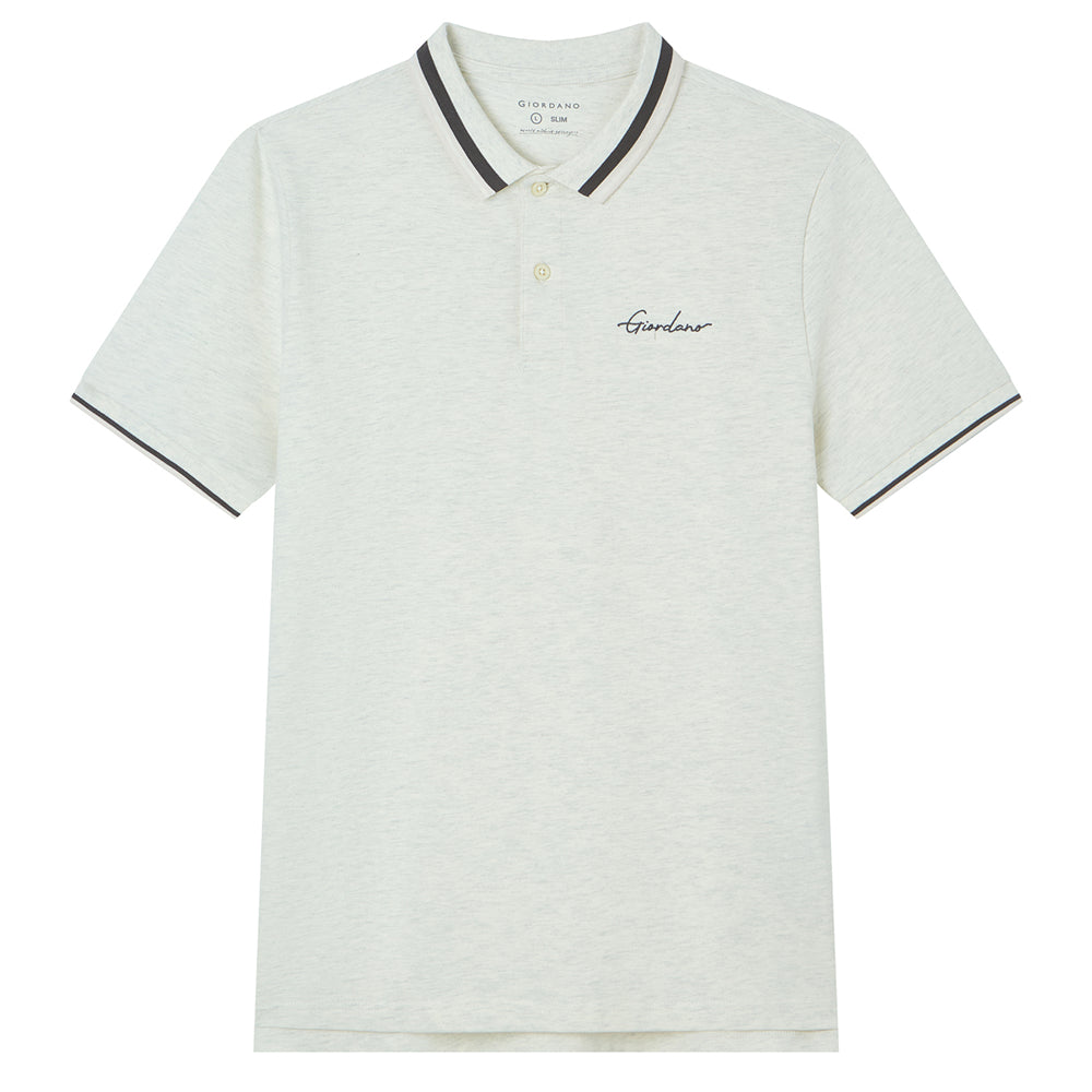 Men's Slim Pique Polo With Flat Knit Collar & Embroidery