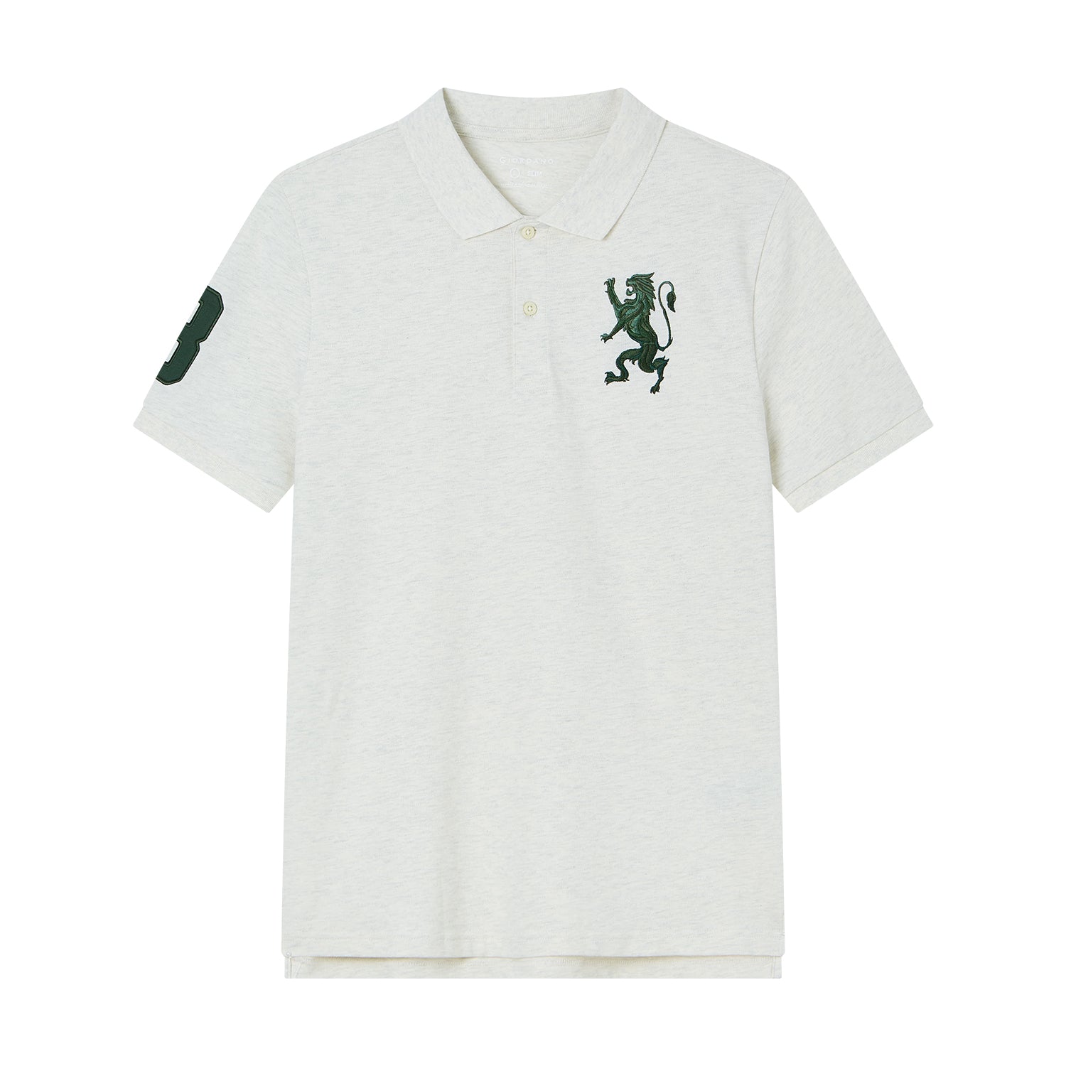 Men's Slim Pique Polo With Flat With 3D Lion Embroidery