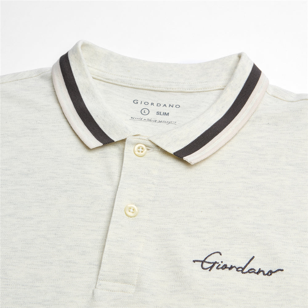 Men's Slim Pique Polo With Flat Knit Collar & Embroidery