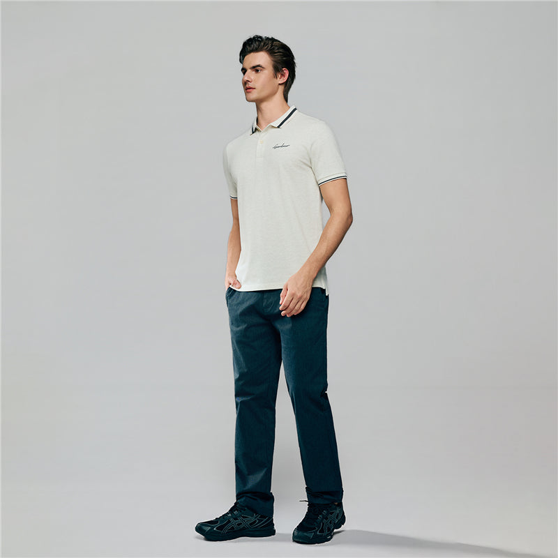 Men's Slim Pique Polo With Flat Knit Collar & Embroidery