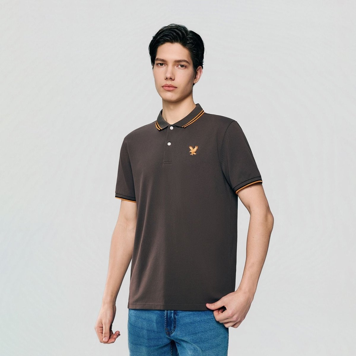Men's Knit Collar Short Sleeve Slim Fit Embroidered Polo