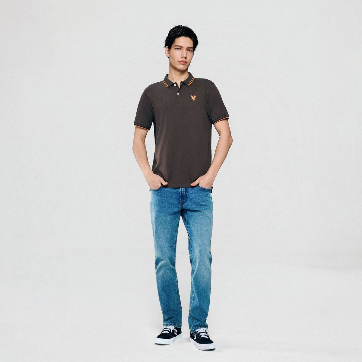 Men's Knit Collar Short Sleeve Slim Fit Embroidered Polo