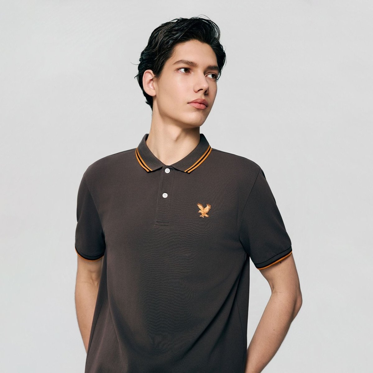 Men's Knit Collar Short Sleeve Slim Fit Embroidered Polo