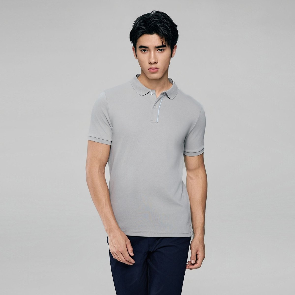 Men's Slim Fit Cool Touch Cotton Nylon Pique Flat Knit Collar Solid Polo