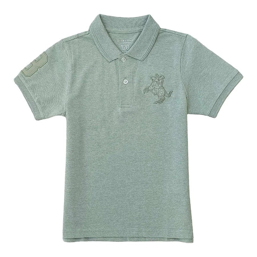 JUNIOR Cotton/Lycra Pique Knitted Collar Short Sleeve Slim Embrdry Bold Polo