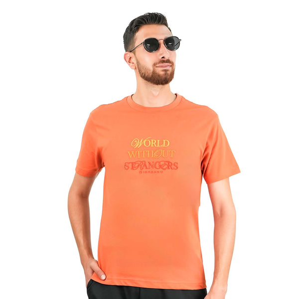 Men's World Without Strangers Print Tee - Slim Fit, Crew Neck, Cotton