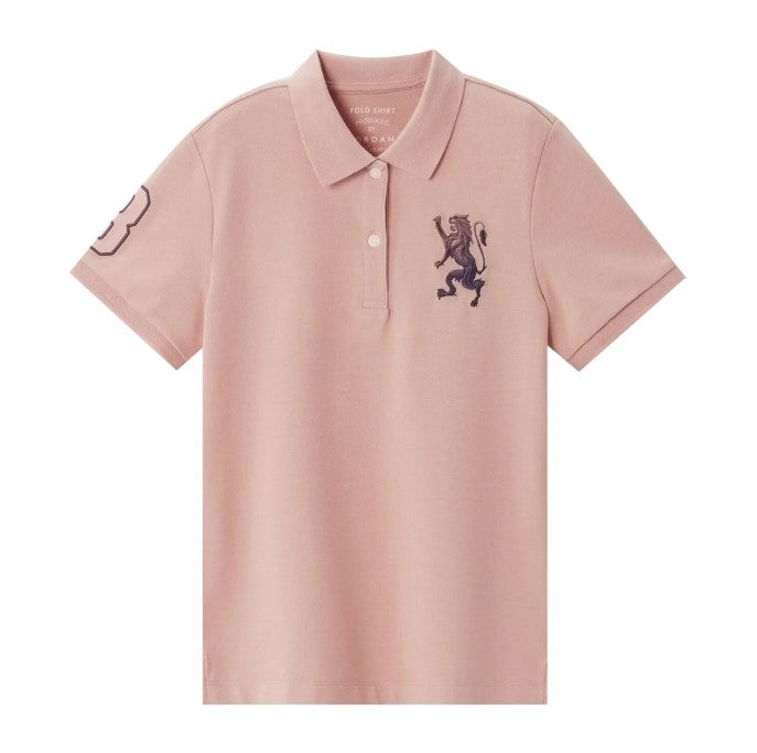 قميص بولو نسائي من القطن والليكرا بتطريز أسد ثلاثي الأبعاد