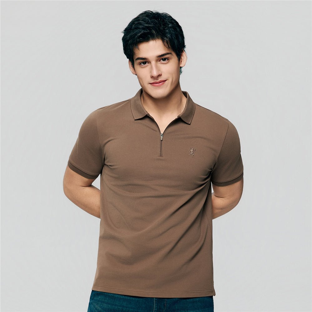 Men's Slim Fit Small Lion Zipper Polo