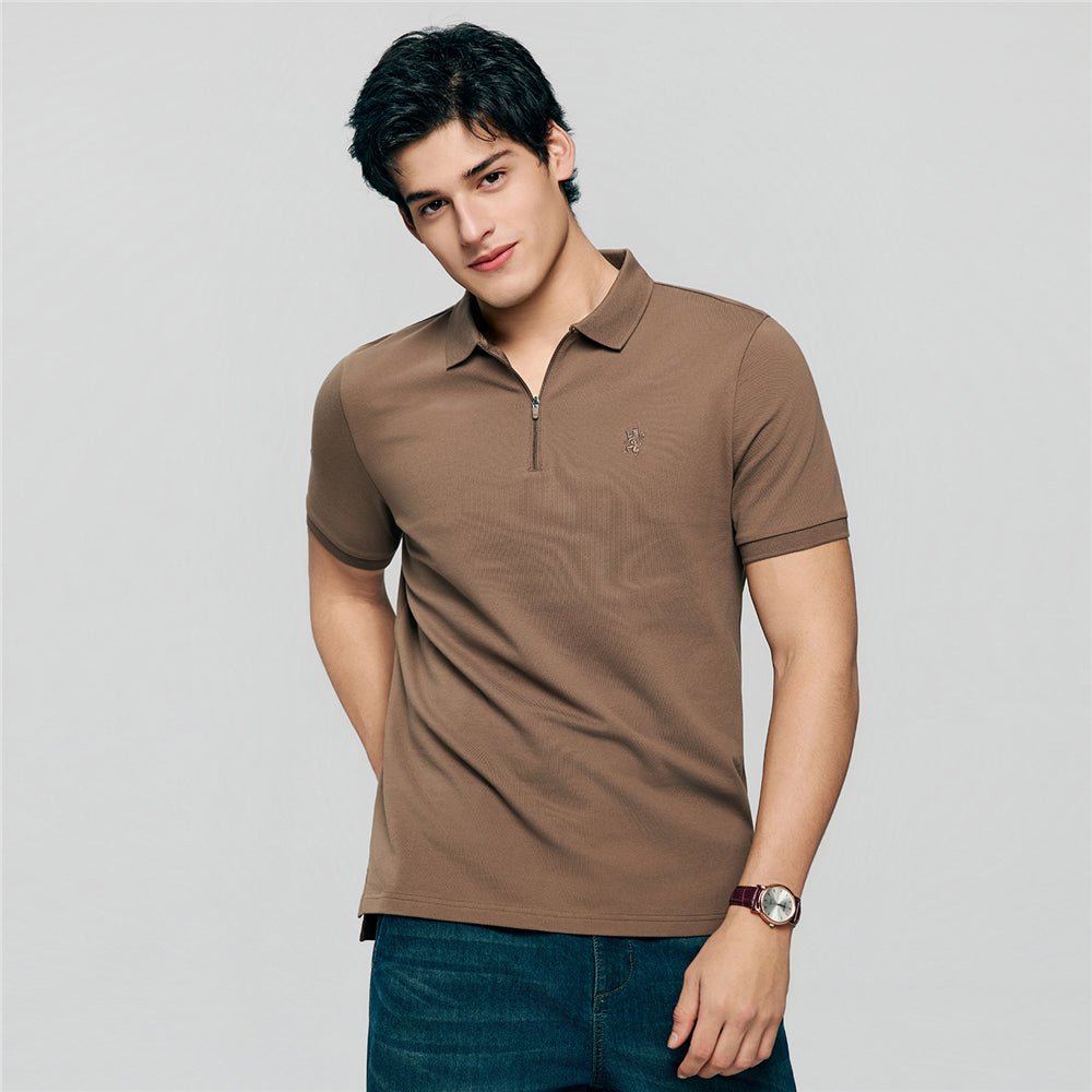 Men's Slim Fit Small Lion Zipper Polo