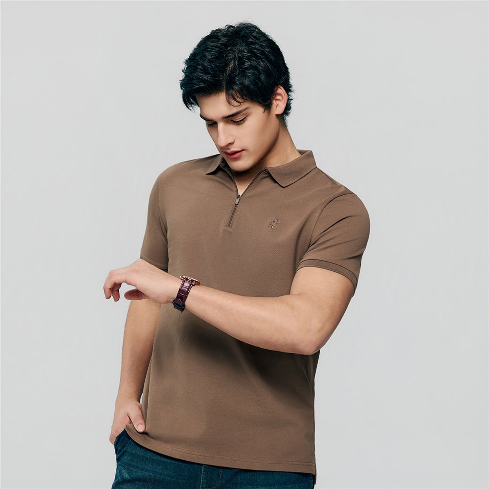 Men's Slim Fit Small Lion Zipper Polo