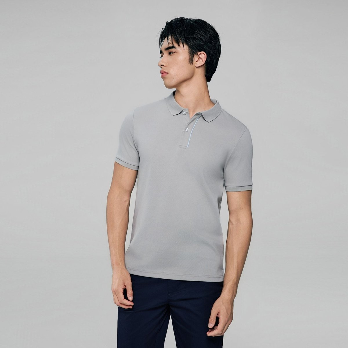Men's Slim Fit Cool Touch Cotton Nylon Pique Flat Knit Collar Solid Polo