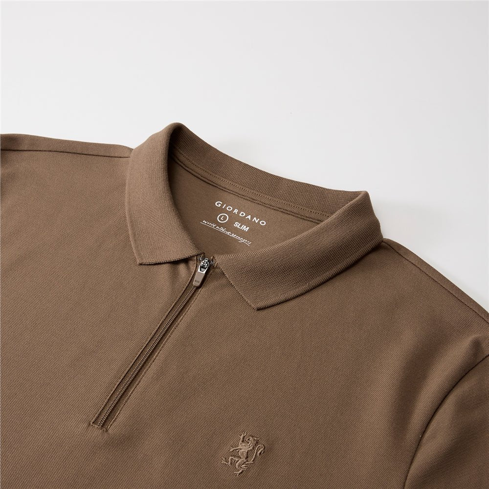 Men's Slim Fit Small Lion Zipper Polo