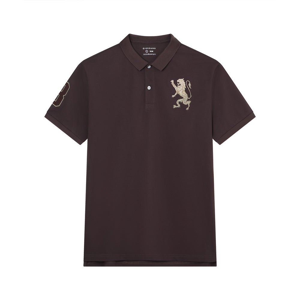 Men’s Slim Fit 3D Lion Embroidery Lycra Pique Polo