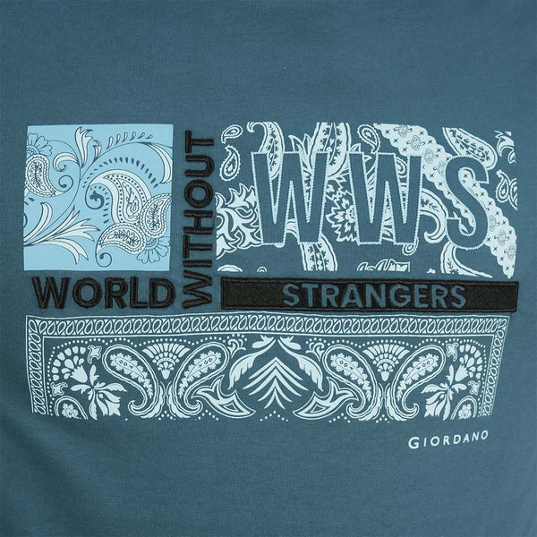 Men's World Without Strangers Print Tee - Slim Fit, Crew Neck, Cotton