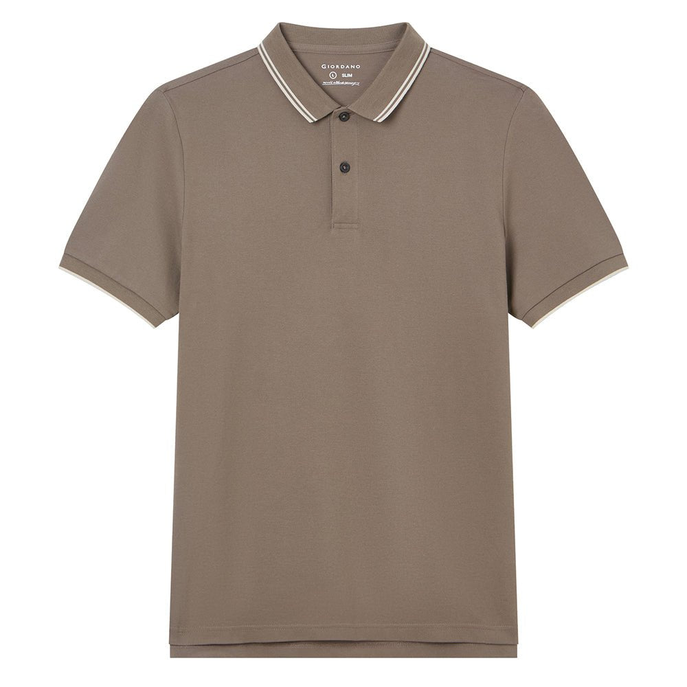 Men's Slim Pique Cotton Lycra Solid Polo with Flat Knit Collar