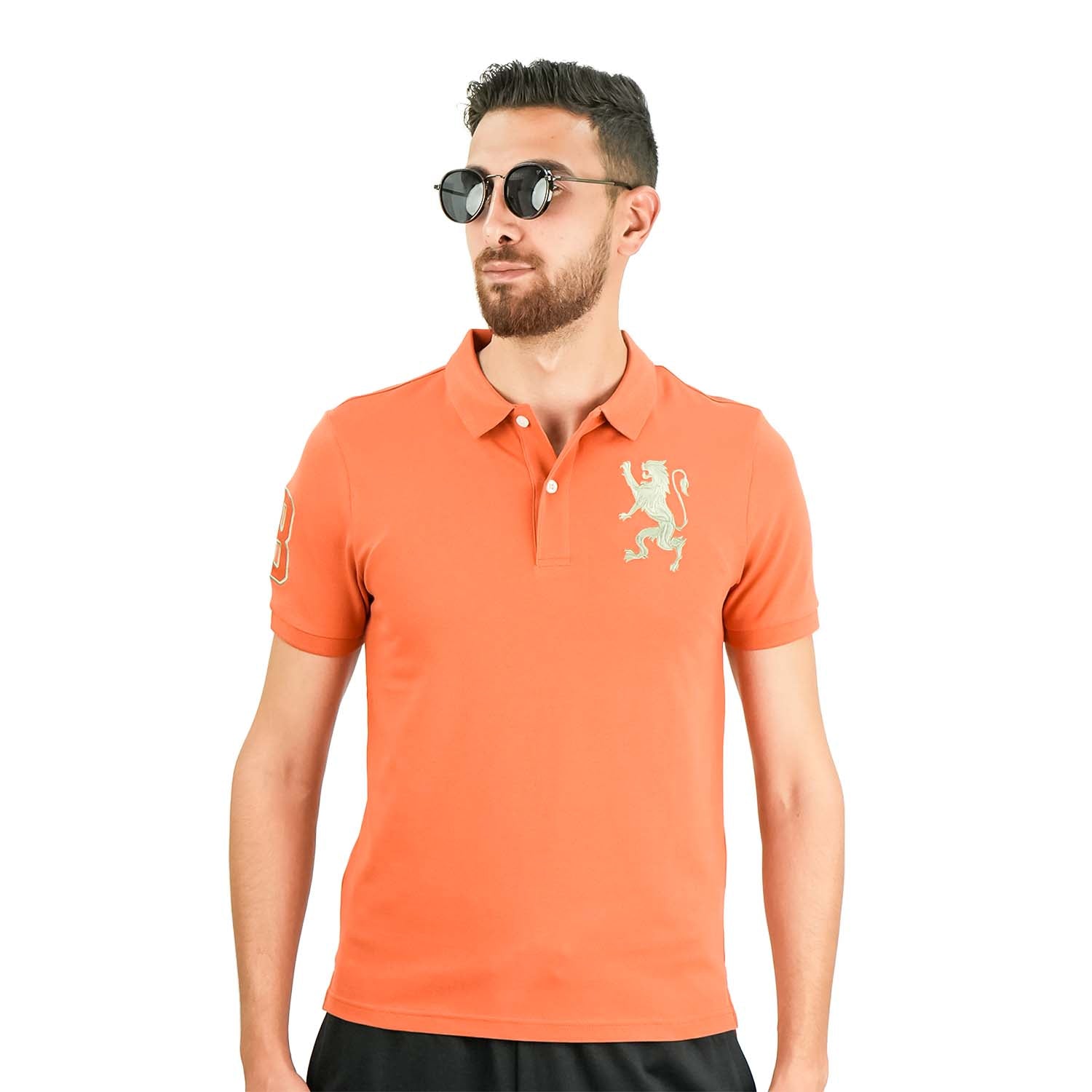Men's 3D Lion Polo: Slim Fit, Bold Embroidery, Premium Pique