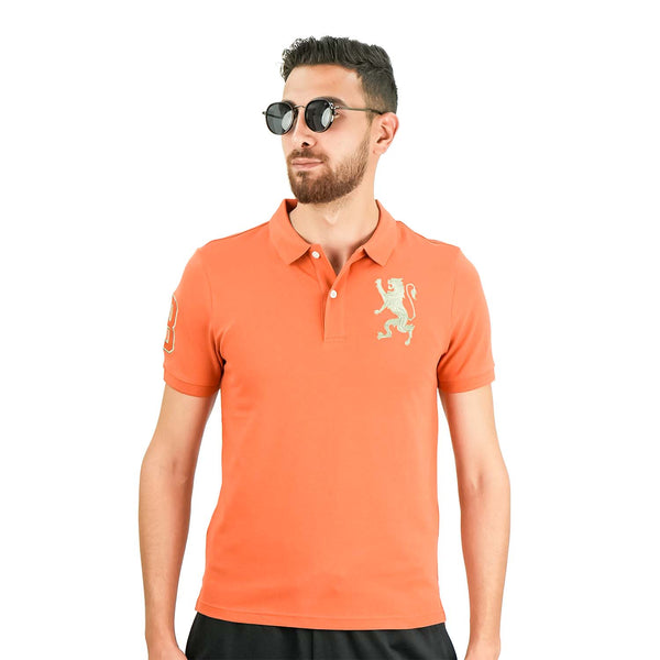 Men's 3D Lion Polo: Slim Fit, Bold Embroidery, Premium Pique