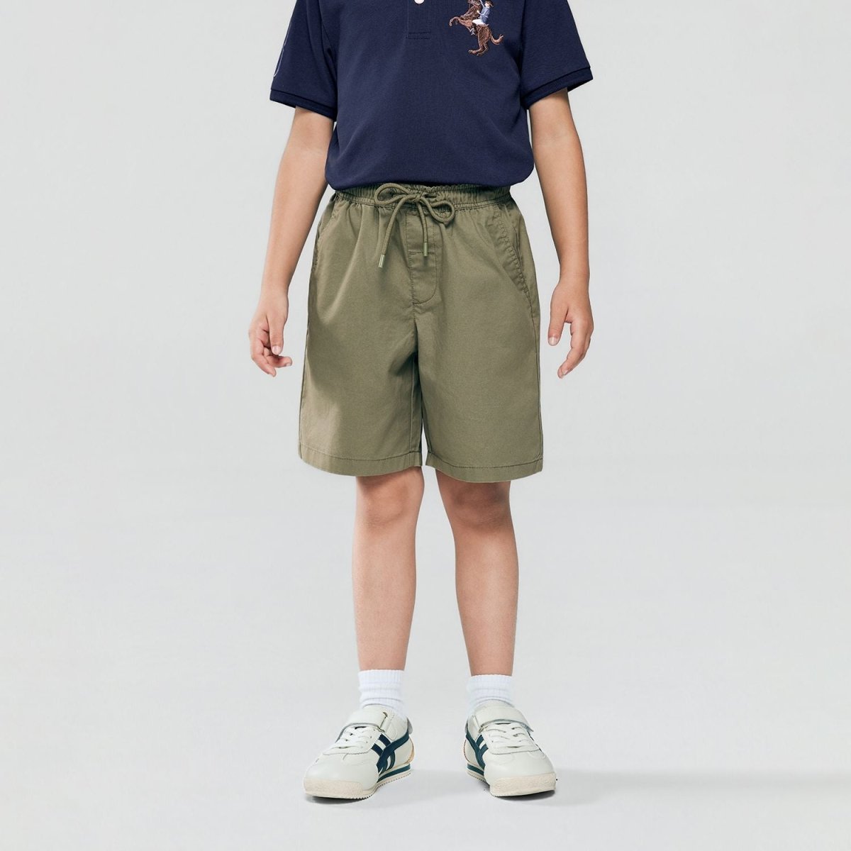 Kid's Cotton Twill Drawstring Shorts With Elastic Waist
