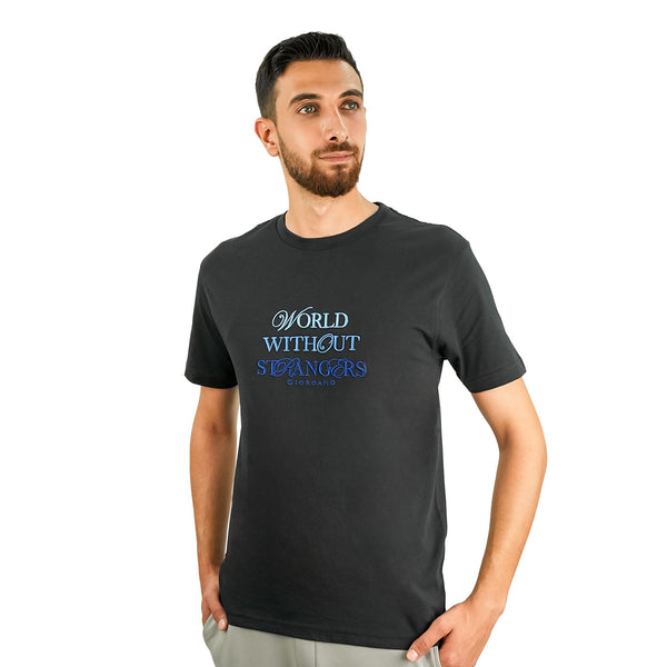 Men's World Without Strangers Print Tee - Slim Fit, Crew Neck, Cotton