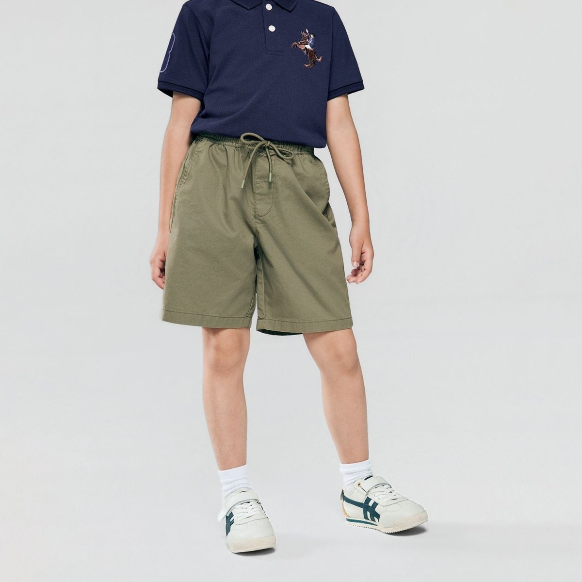 Kid's Cotton Twill Drawstring Shorts With Elastic Waist