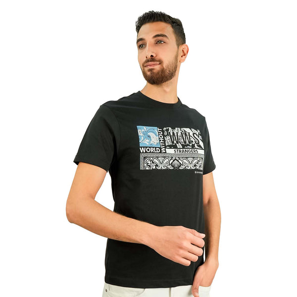 Men's World Without Strangers Print Tee - Slim Fit, Crew Neck, Cotton