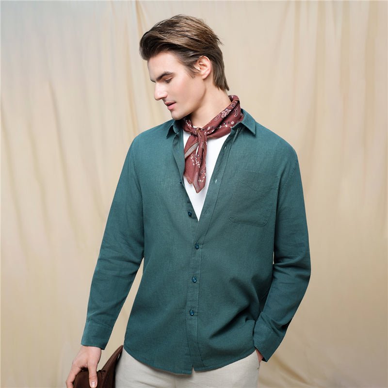 Men's Slim Linen Cotton Solid Shirt
