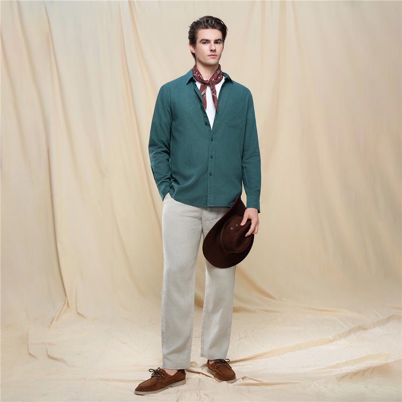 Men's Slim Linen Cotton Solid Shirt