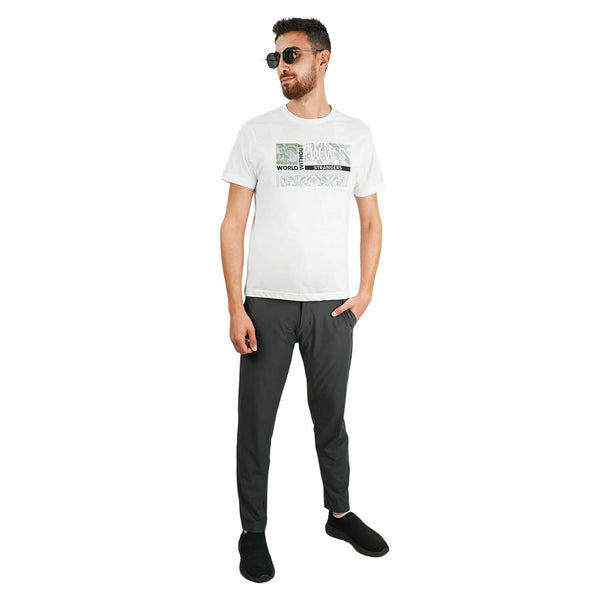 Men's World Without Strangers Print Tee - Slim Fit, Crew Neck, Cotton