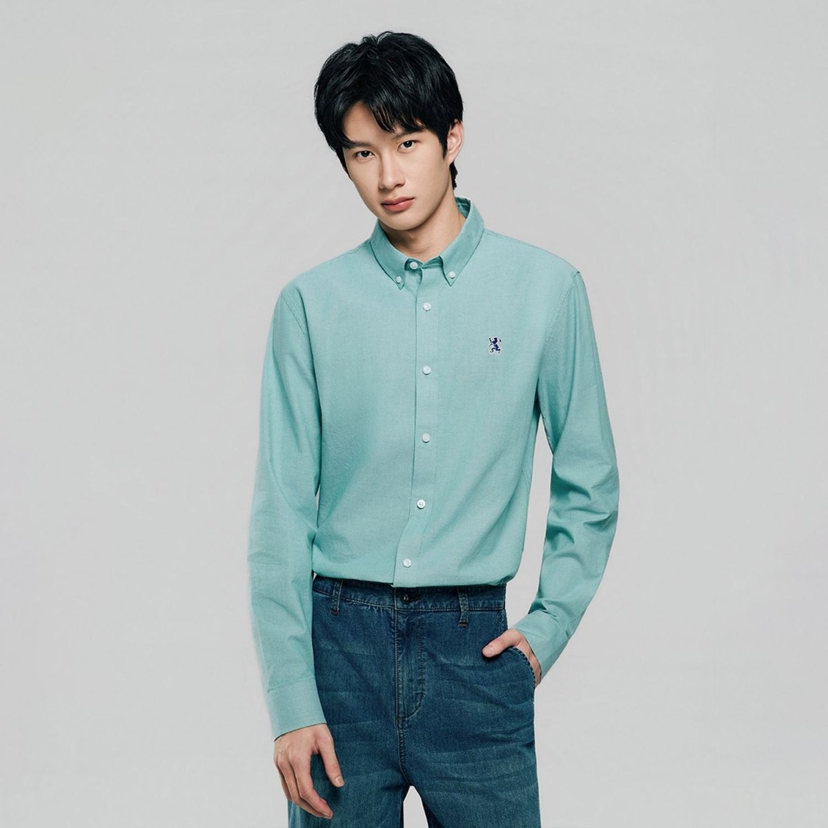 Men's Cotton Slim Oxford Shirt With Embroidery